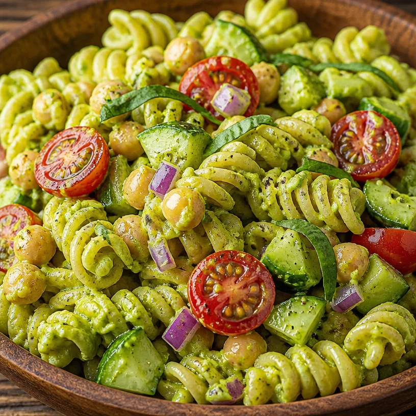 High protein vegan avocado pasta salad packed with flavor and nutrition