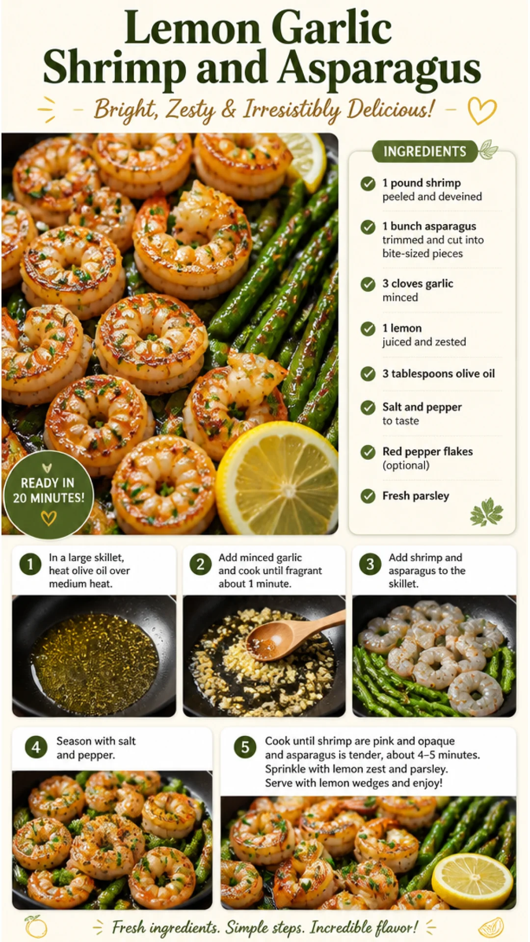 Delicious Lemon Garlic Shrimp with fresh asparagus ready to serve
