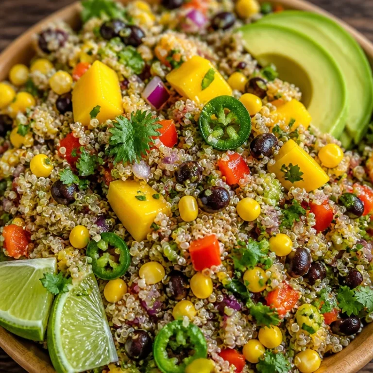 Vibrant Mango Quinoa Salad served at a vegan party, full of fresh ingredients