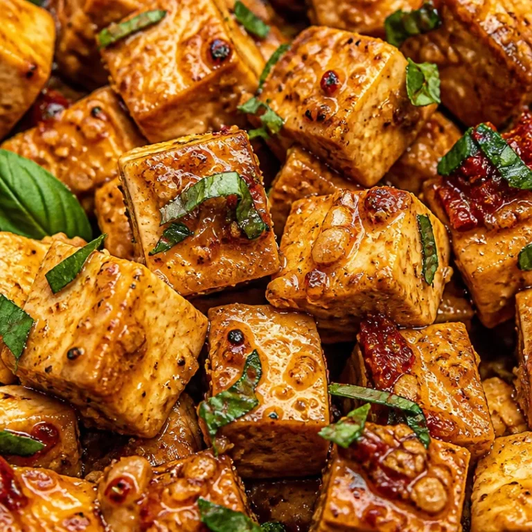 Delicious Marry Me Tofu dish beautifully plated with vibrant vegetables and herbs.