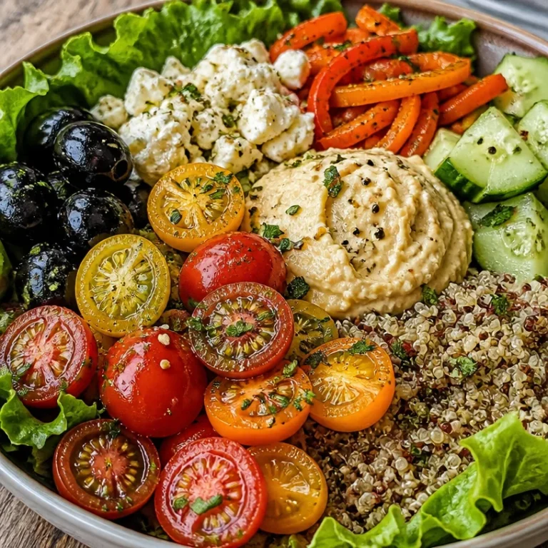 Colorful Mediterranean Buddha Bowl with fresh vegetables, grains, and herbs