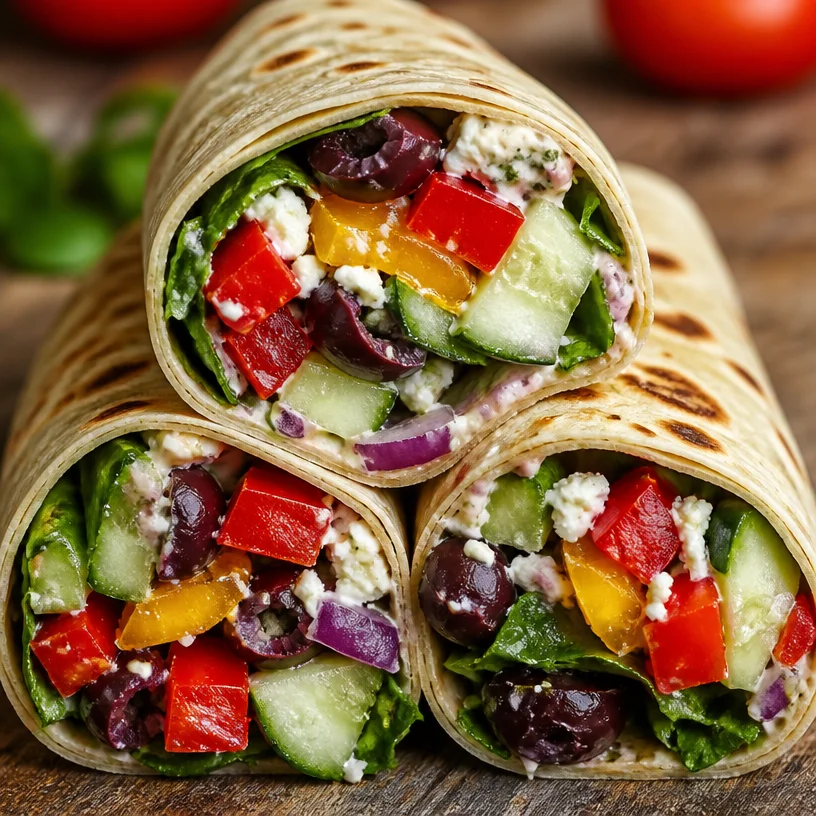 Mediterranean Veggie Wraps filled with fresh vegetables and herbs