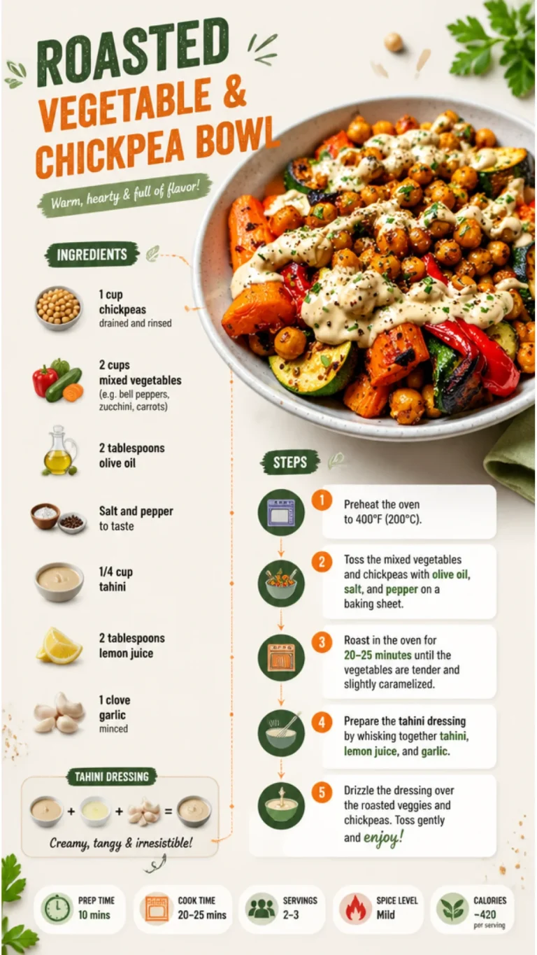 Roasted vegetable and chickpea bowl with colorful veggies