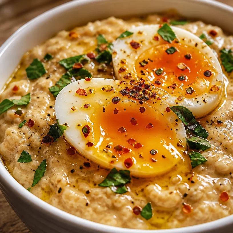 Savory Oatmeal Bowl topped with veggies and spices for a nutritious meal