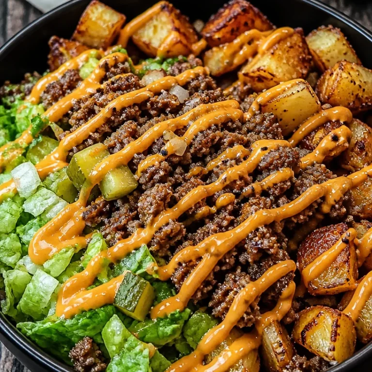 Delicious smash burger bowl with fresh ingredients and toppings