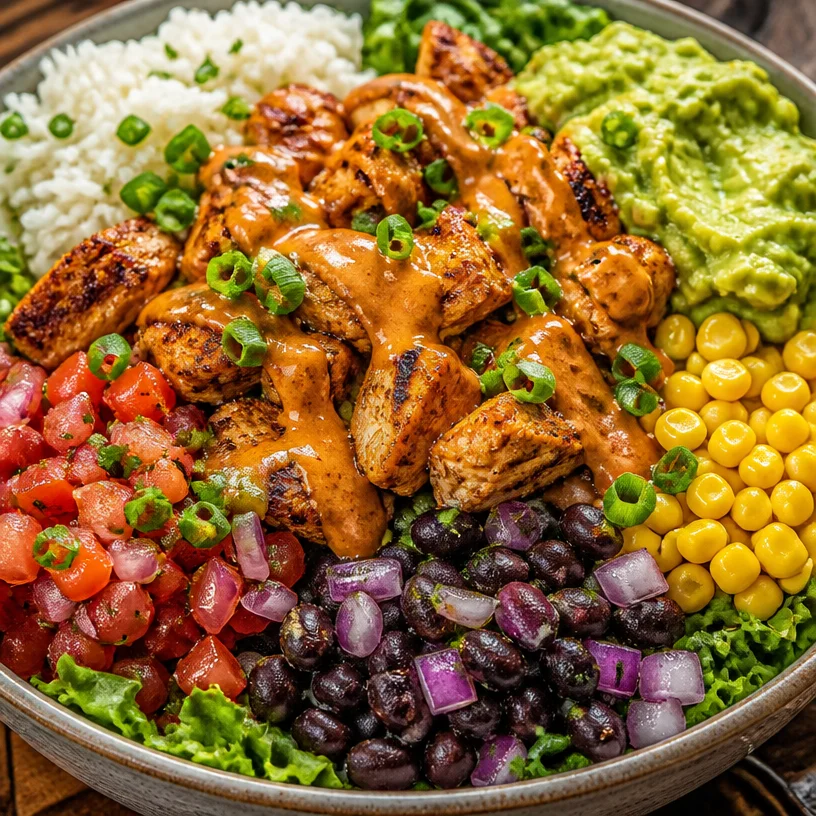 Delicious Southwest Chicken Bowls with fresh vegetables and spices