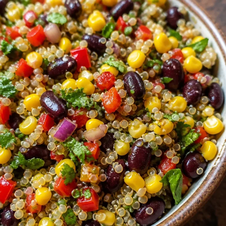 Bowl of Sweet Corn and Black Bean Quinoa Salad with fresh ingredients