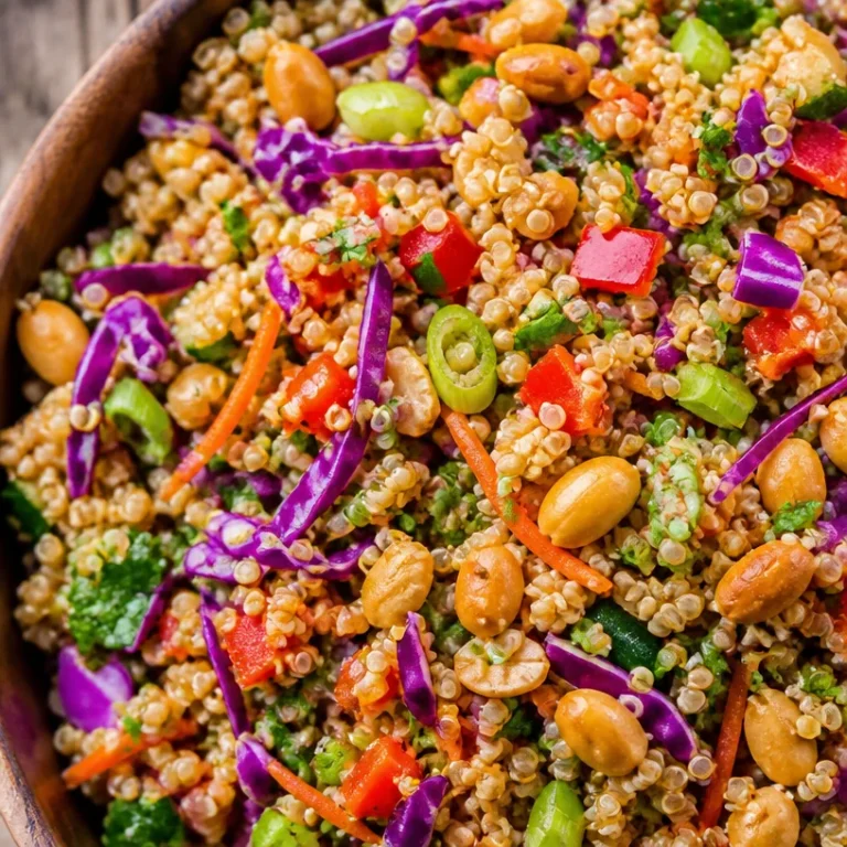 Delicious Thai Peanut Quinoa Salad with fresh vegetables and dressing