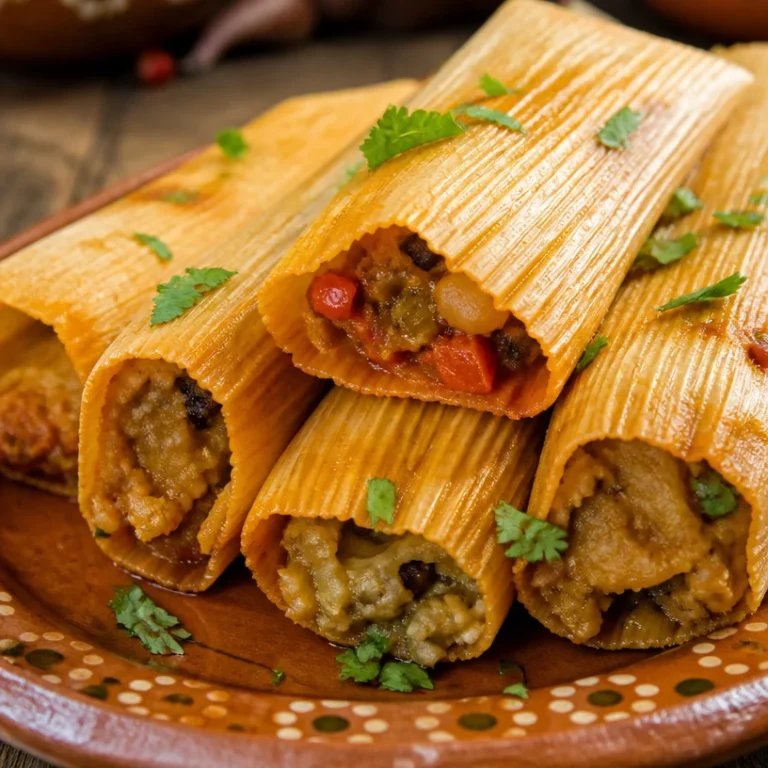 Delicious vegan tamales filled with vegetables and herbs