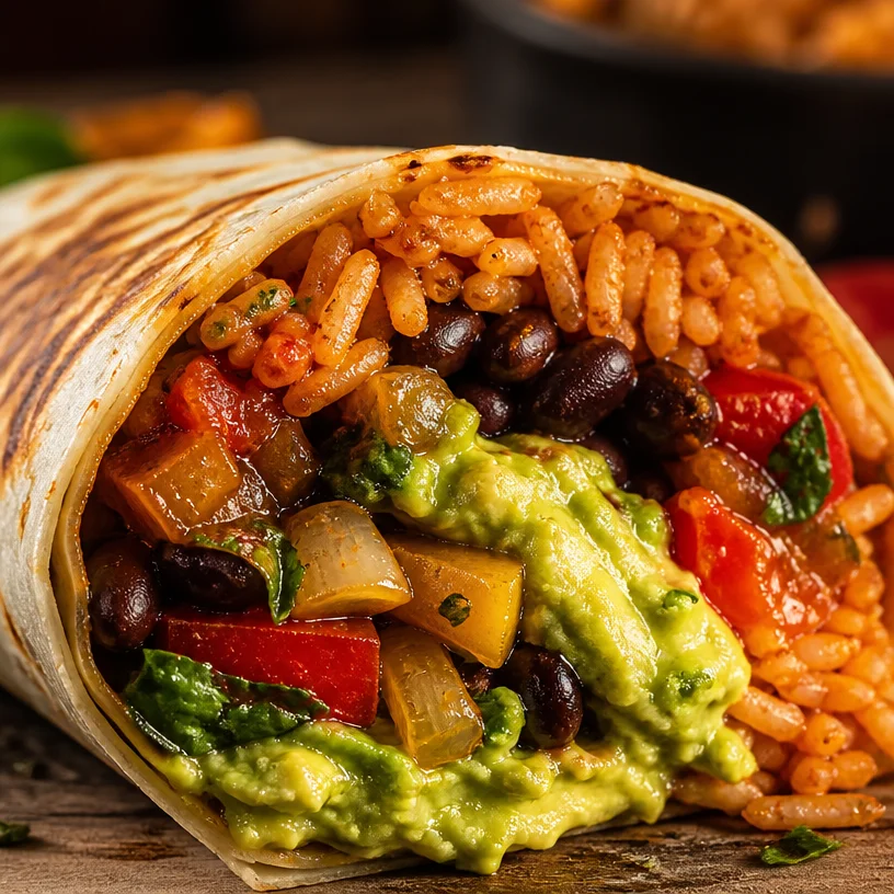 Delicious vegan burrito filled with fresh vegetables and spices.