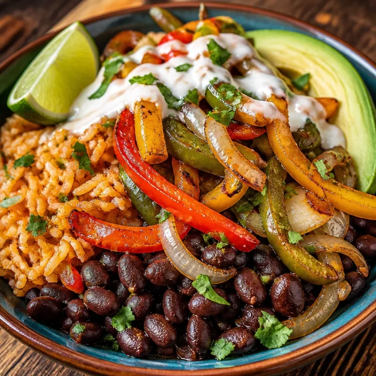 Delicious Black Bean Fajita Bowl with colorful vegetables and spices