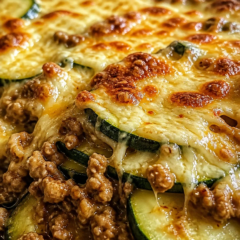 Cheesy Ground Turkey Zucchini Casserole served in a baking dish