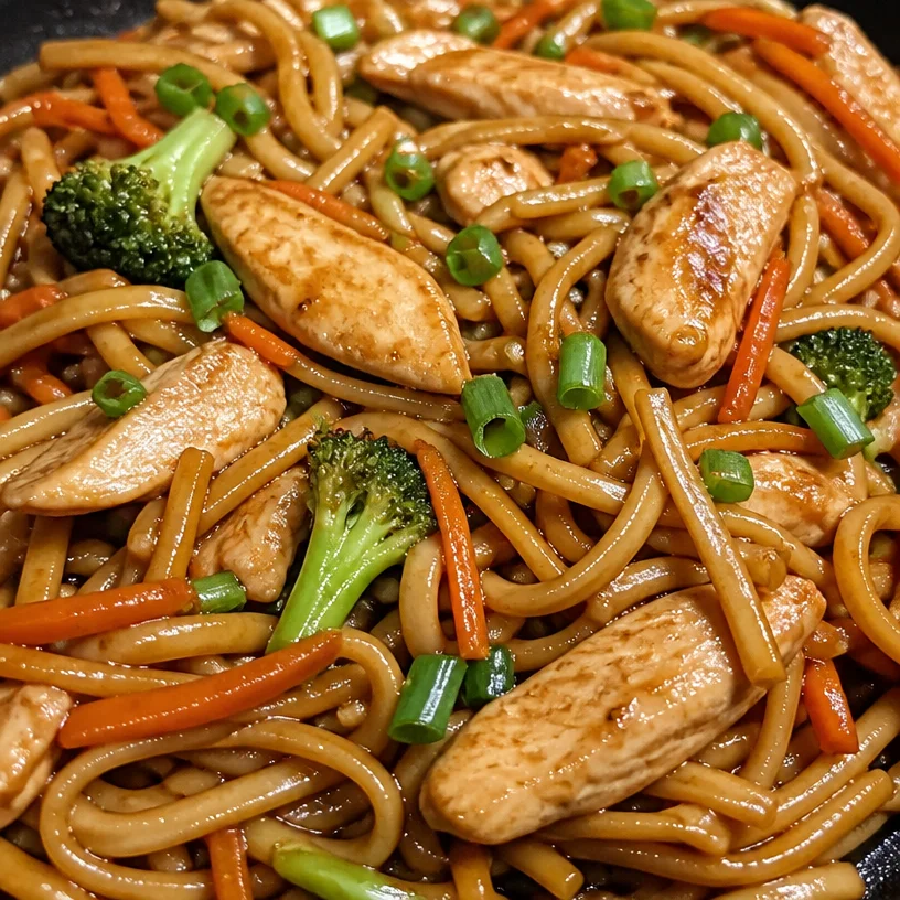 Delicious Chicken Lo Mein with vegetables and noodles served in a bowl
