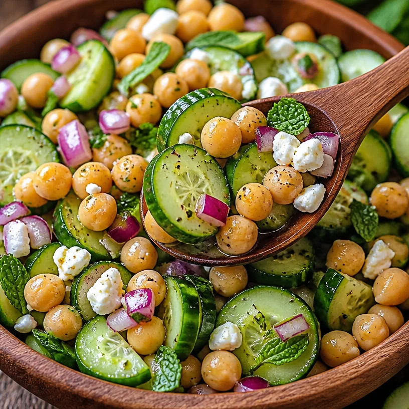 Delicious Chickpea Cucumber Salad with fresh vegetables and herbs