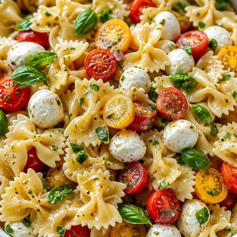 Colorful Bow Tie Pasta Salad with fresh vegetables and dressing