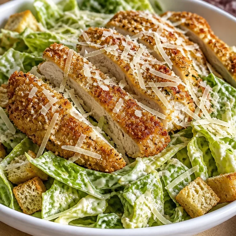 Crispy Chicken Caesar Salad with fresh greens and creamy dressing served in a bowl