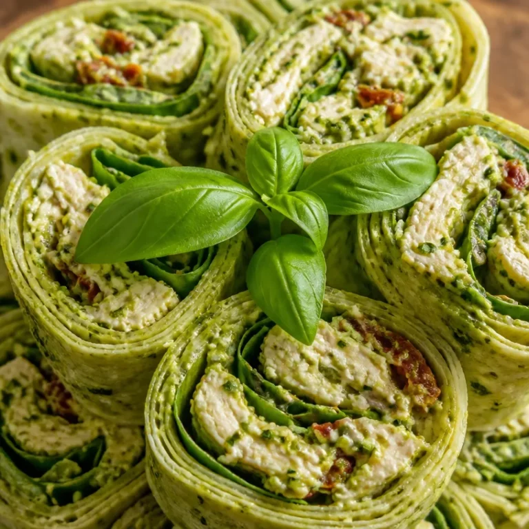 Bowl of easy pesto chicken salad with fresh basil and grilled chicken