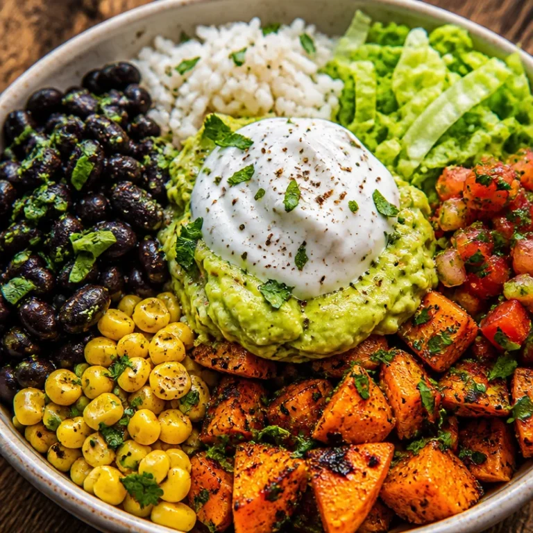 Colorful easy vegan buddha bowl with vegetables and grains