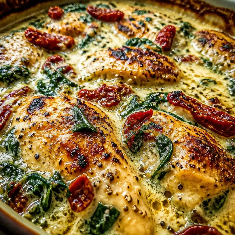 Delicious Low-Carb Tuscan Chicken served with fresh herbs and vegetables