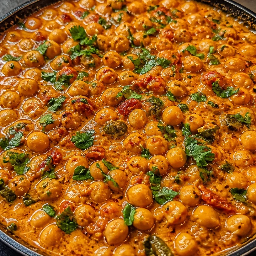 Marry Me Chickpeas dish topped with herbs and spices for a flavorful meal.