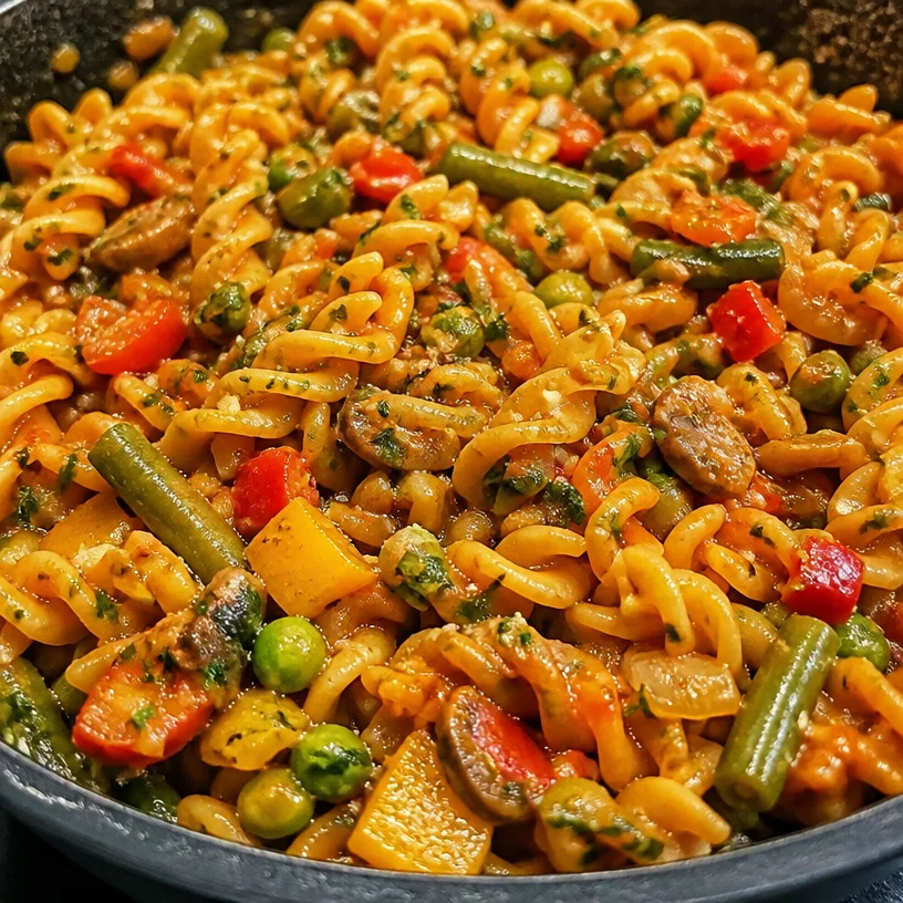 One Pot Loaded Vegetable Pasta with fresh vegetables and herbs