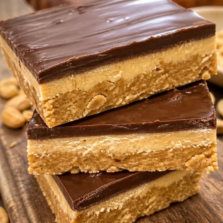 Peanut butter protein bars stacked on a wooden table, healthy snack option.