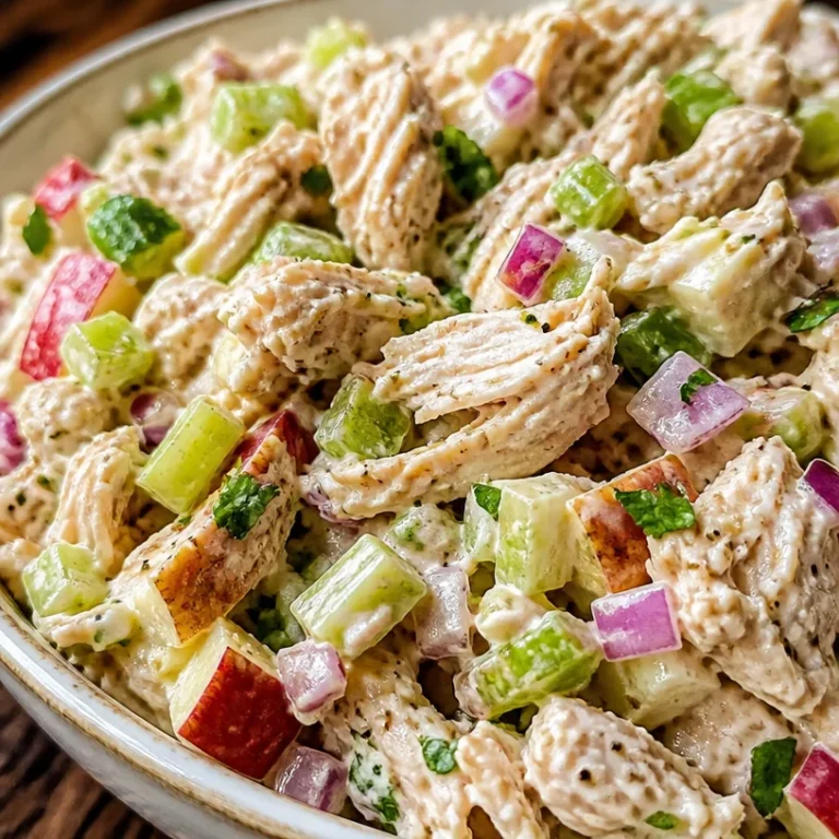 Delicious rotisserie chicken salad served in a bowl with fresh ingredients