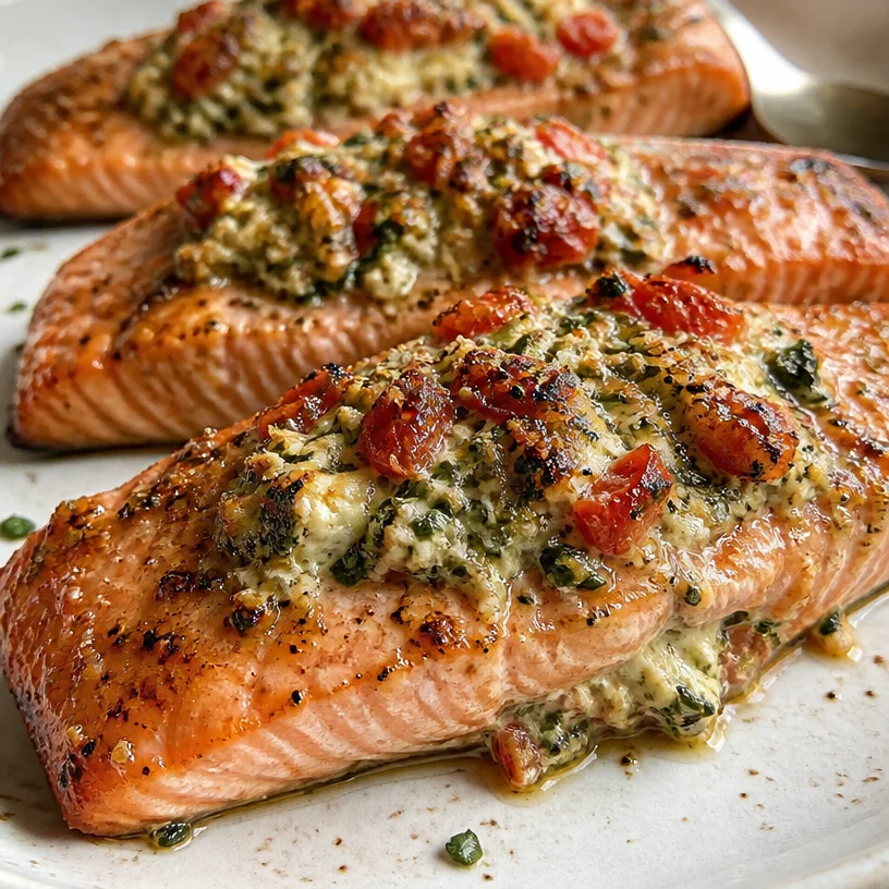 Delicious stuffed salmon fillet prepared with herbs and spices
