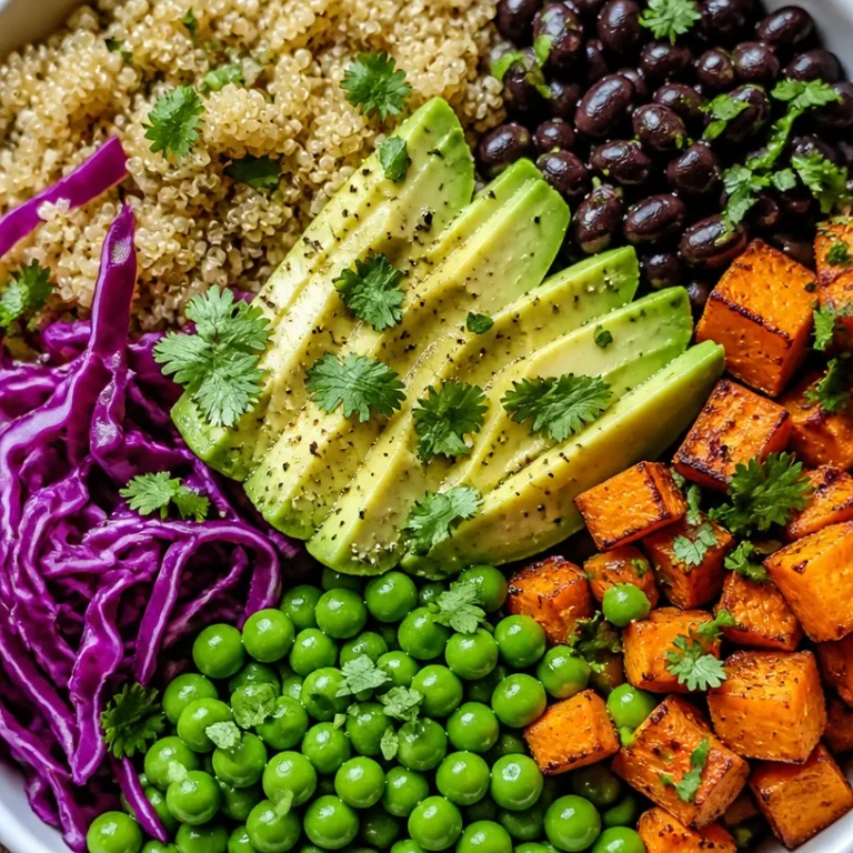 Sweet Potato Buddha Bowl with quinoa and black beans topped with fresh herbs