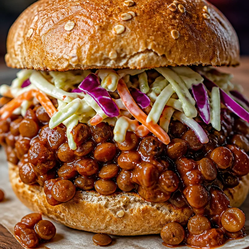 Vegan BBQ Lentil Sloppy Joes served on a plate with fresh toppings