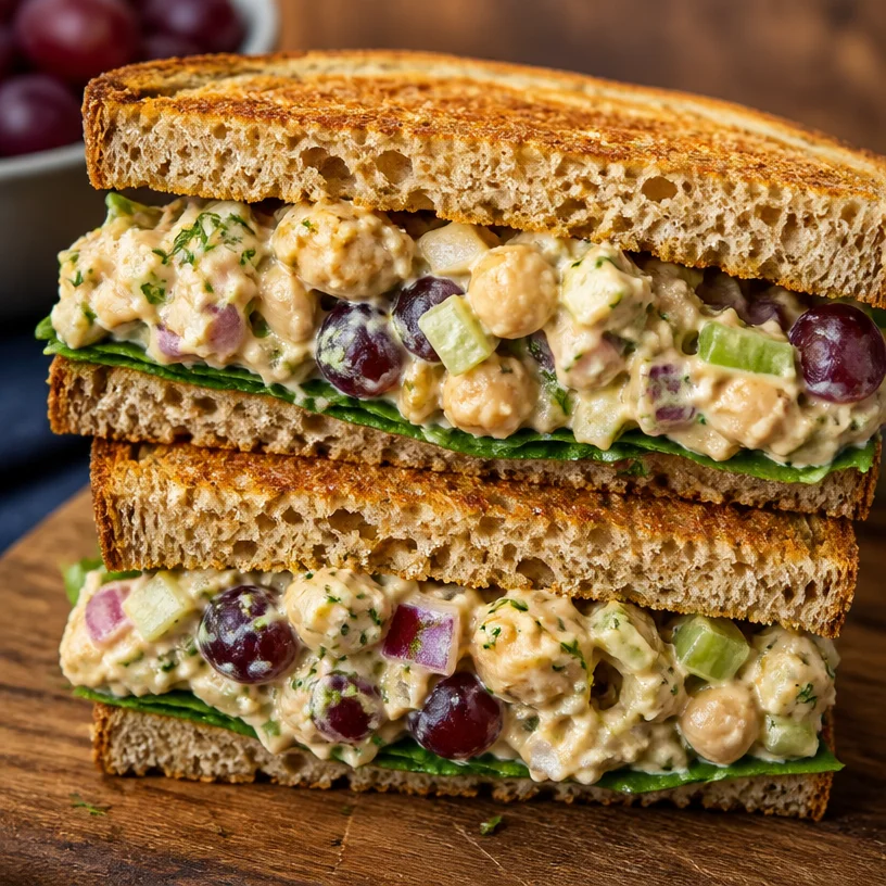 Delicious vegan chickpea salad with fresh vegetables and herbs