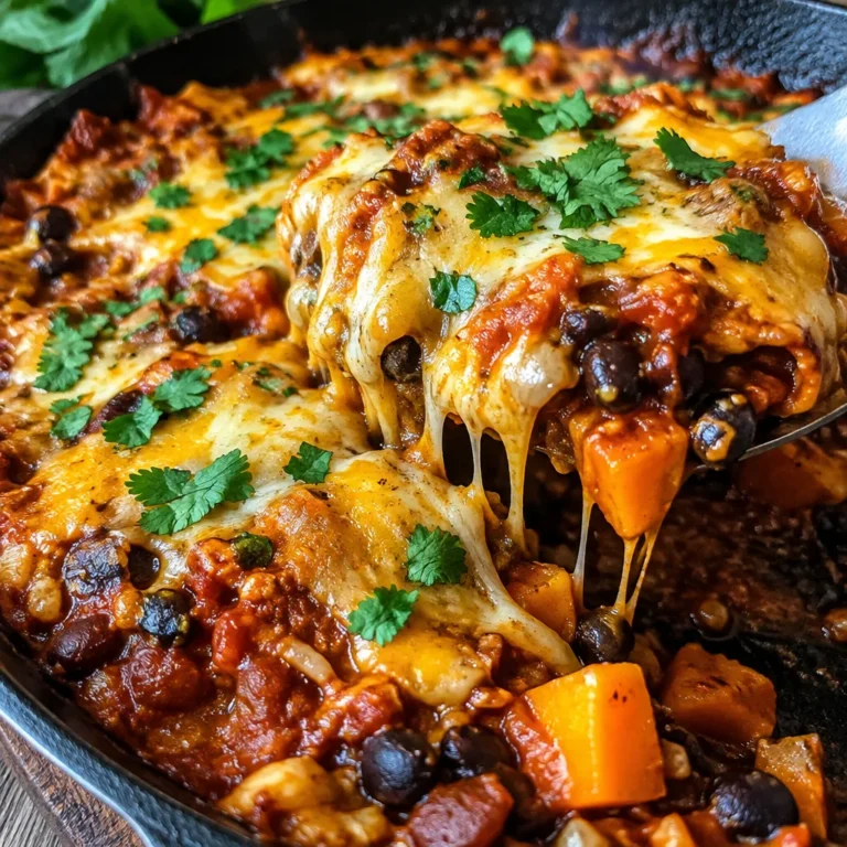 Butternut squash & black bean enchilada skillet topped with fresh cilantro