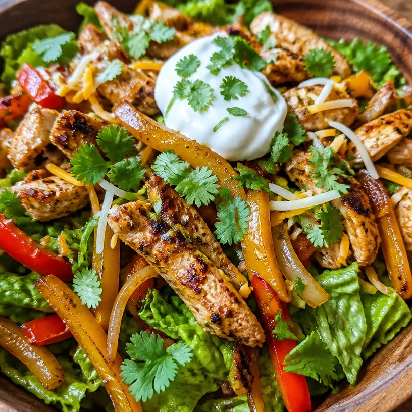 Delicious Chicken Fajita Salad with colorful vegetables and dressing