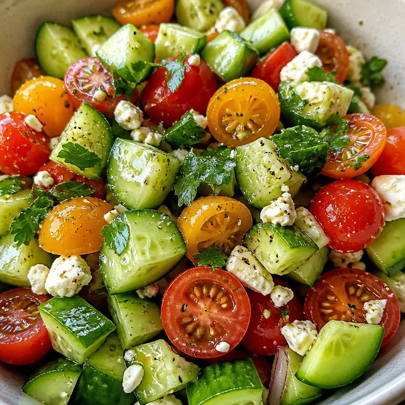 Easy cucumber tomato salad with fresh ingredients in a bowl