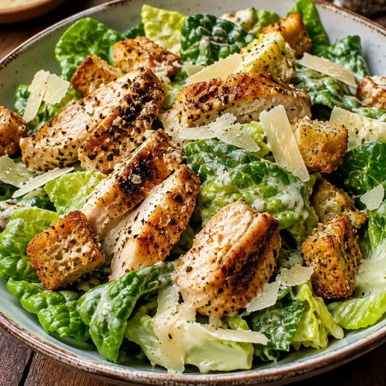 Gluten-free chicken Caesar salad with fresh greens and grilled chicken