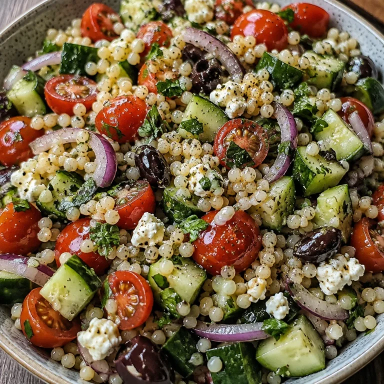 Colorful Mediterranean Israeli Couscous Salad with fresh vegetables and herbs