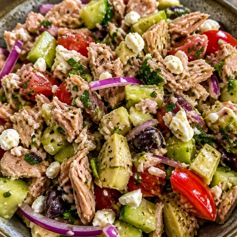Mediterranean tuna salad with fresh vegetables, no mayo, healthy meal option