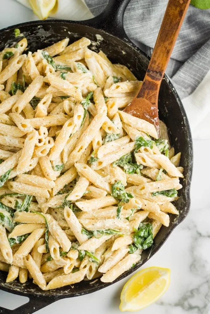 Delicious one-pot creamy spinach pasta with fresh ingredients and rich sauce.