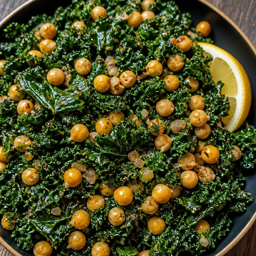 Delicious sautéed kale with chickpeas served on a plate