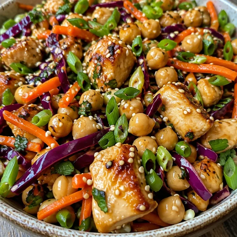 Sesame Chicken and Chickpea Salad served in a bowl
