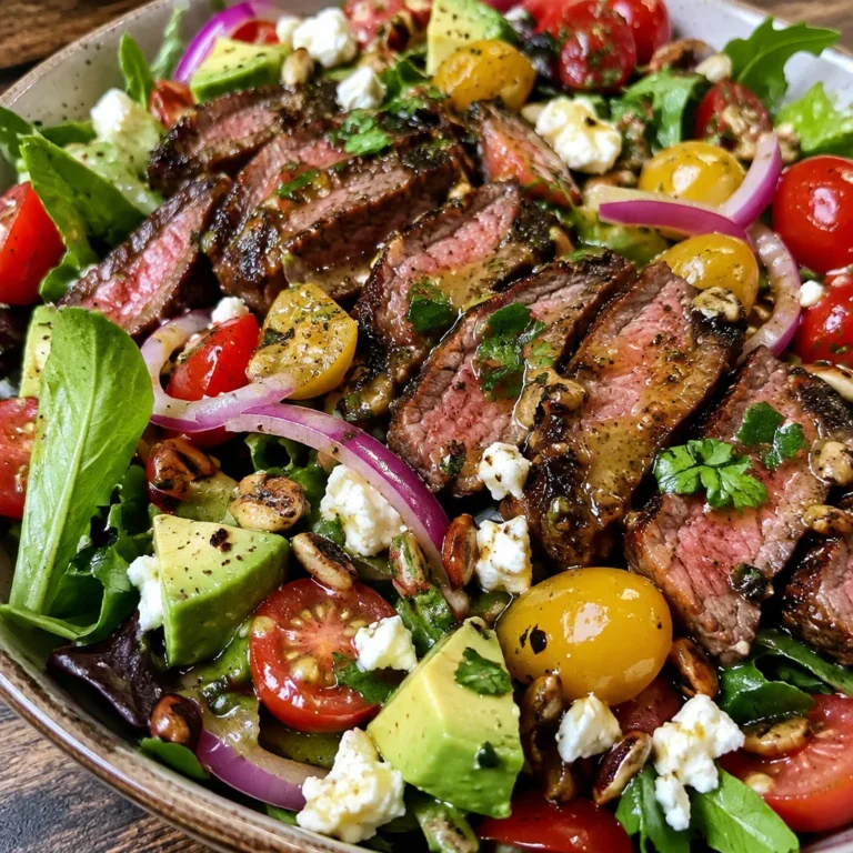 Delicious steak salad garnished with fresh vegetables for summer dining.