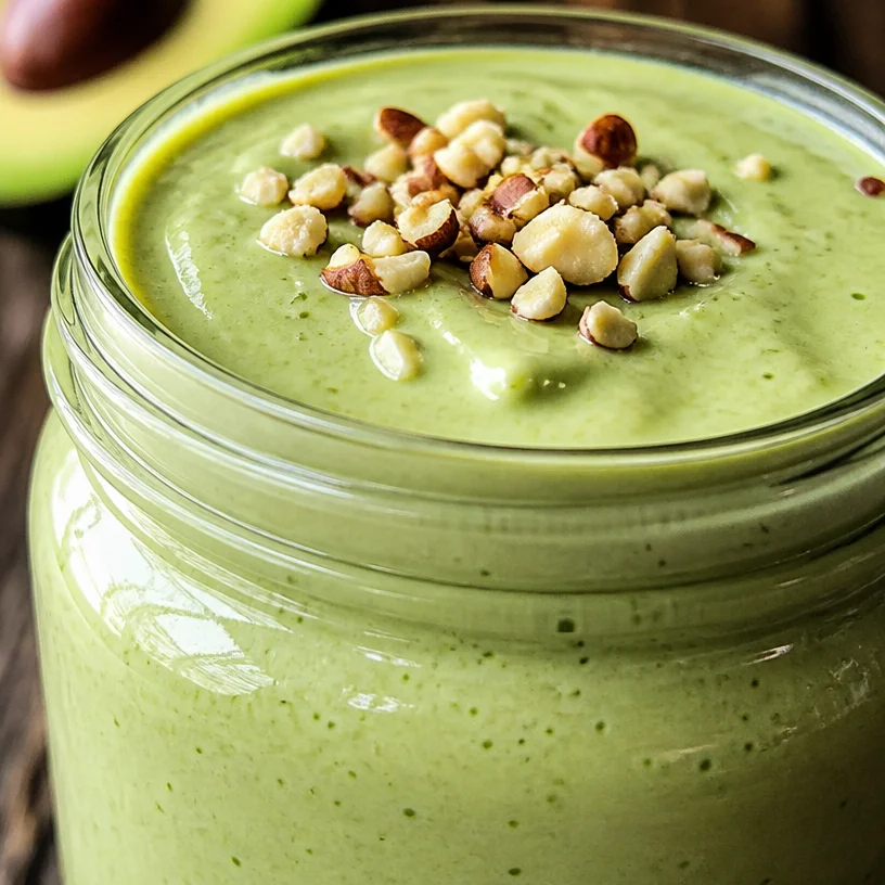 Creamy and refreshing velvety green avocado smoothie in a glass