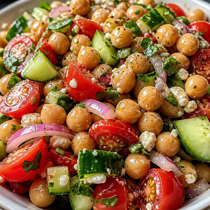Vibrant chickpea salad with fresh vegetables and dressing