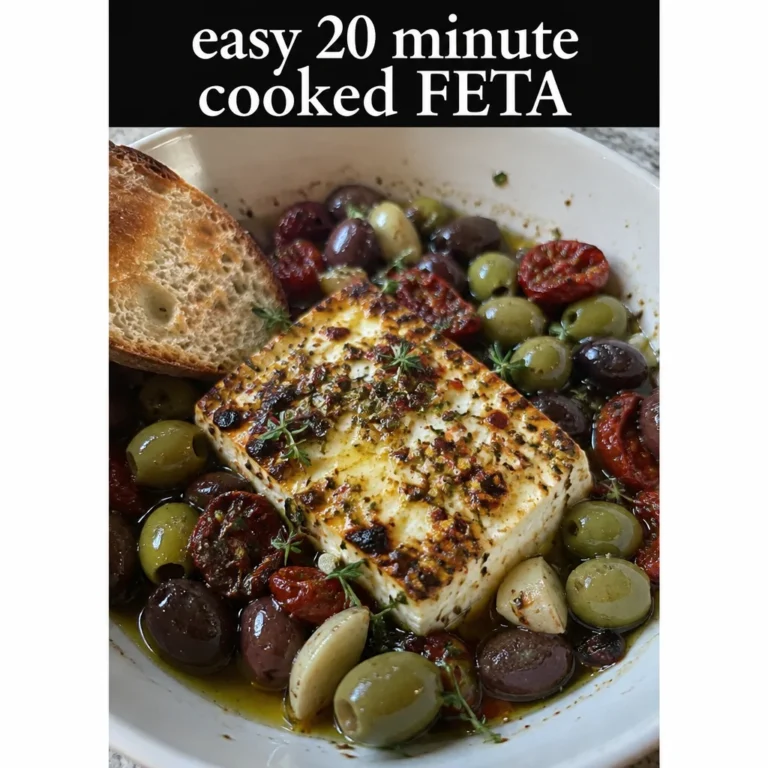 Delicious baked feta dish with herbs and tomatoes fresh out of the oven