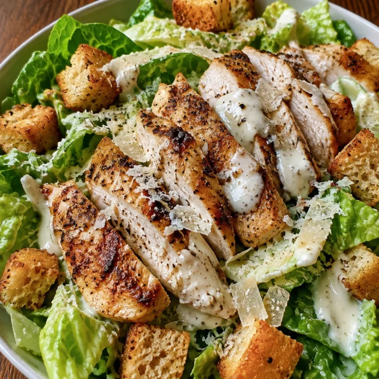 Delicious Chicken Caesar Salad featuring romaine lettuce and creamy dressing