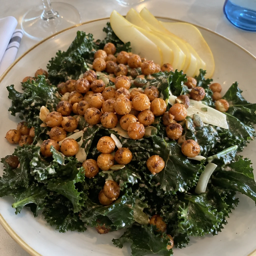 Crispy chickpea and kale salad with vibrant greens and crunchy chickpeas