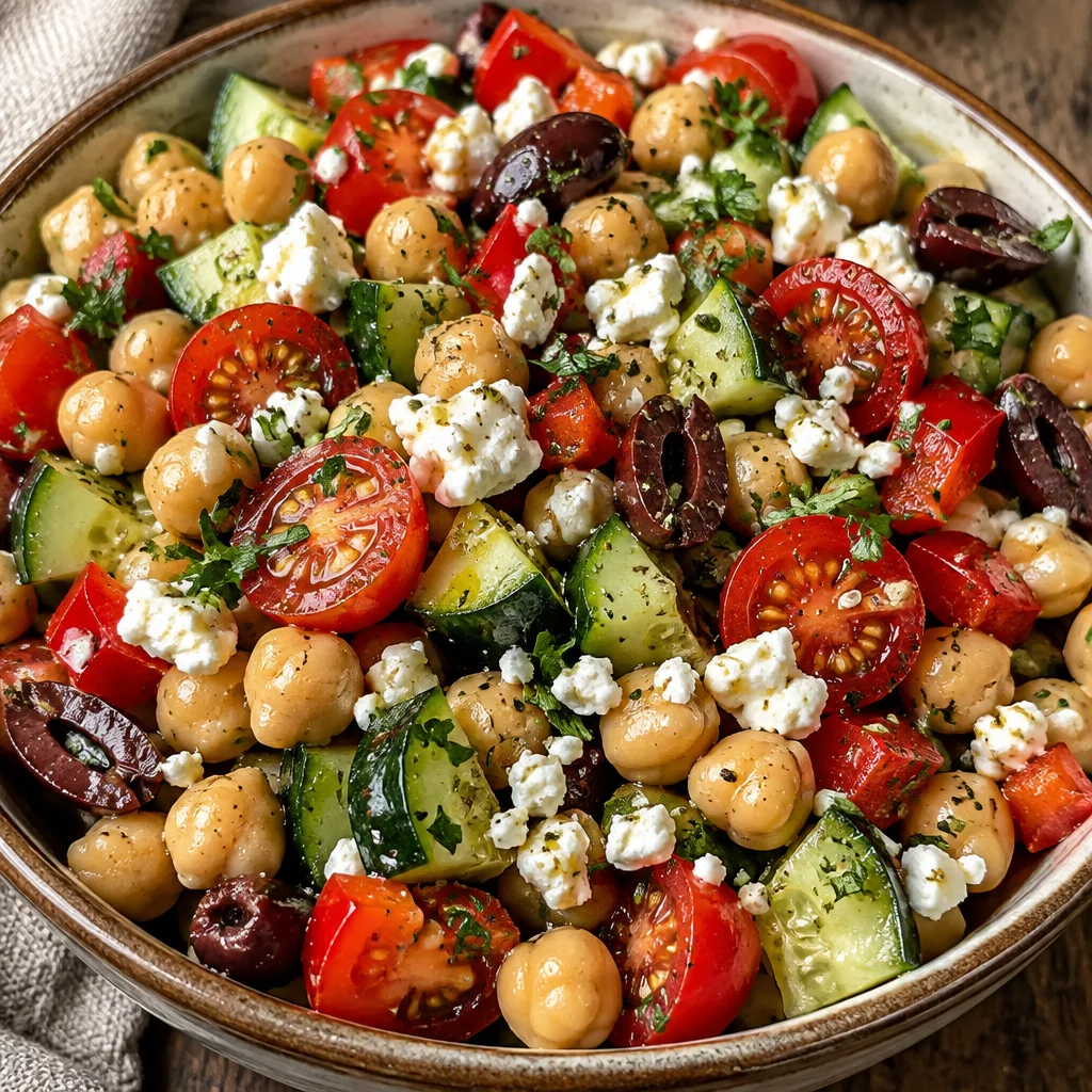 Fresh and colorful Mediterranean Chickpea Salad with vegetables and herbs