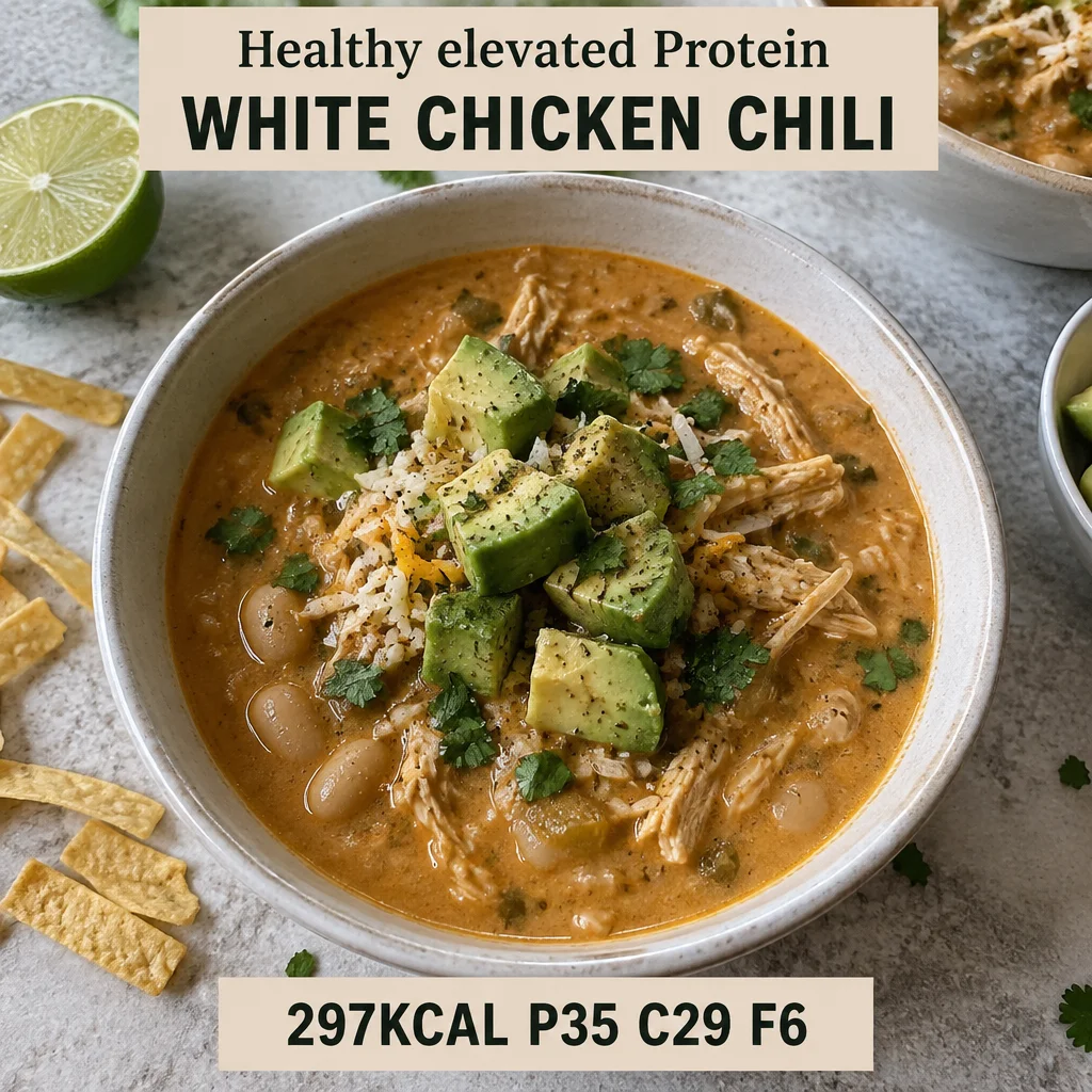 Bowl of easy slow cooker white chicken chili topped with cilantro.