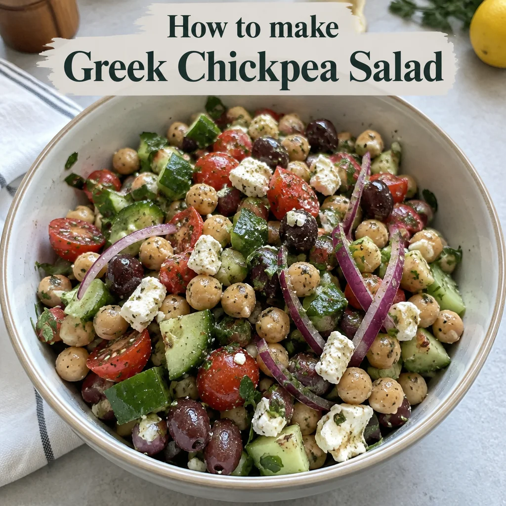 Delicious Greek Chickpea Salad featuring fresh vegetables and chickpeas