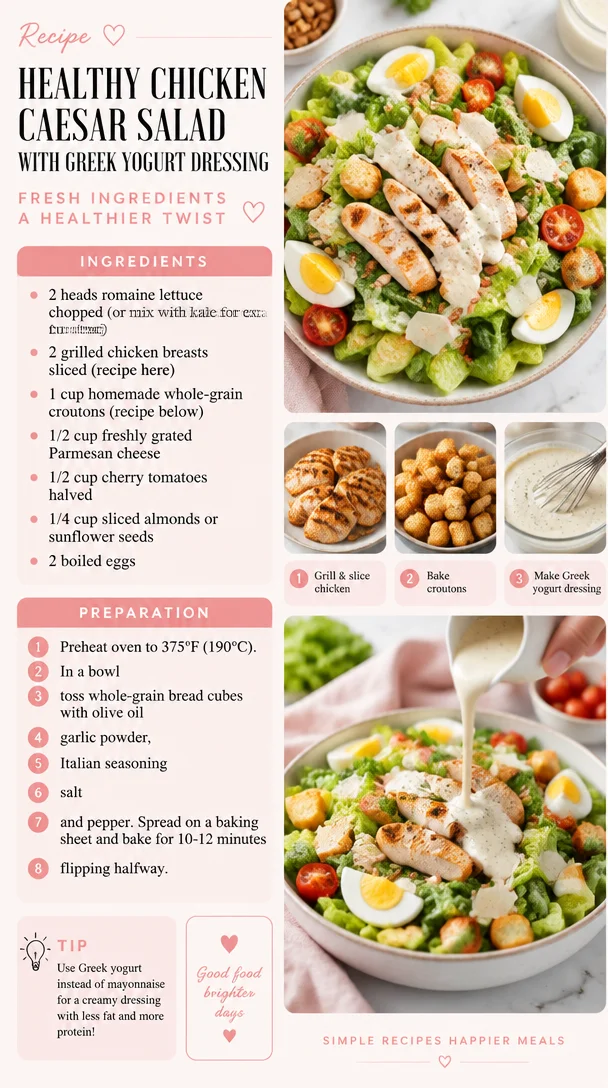 Healthy Chicken Caesar Salad with Greek Yogurt Dressing